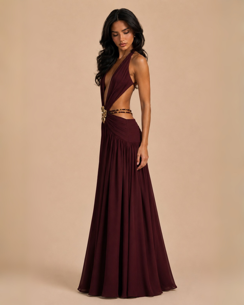 The Alula Maxi Dress - Wine Red