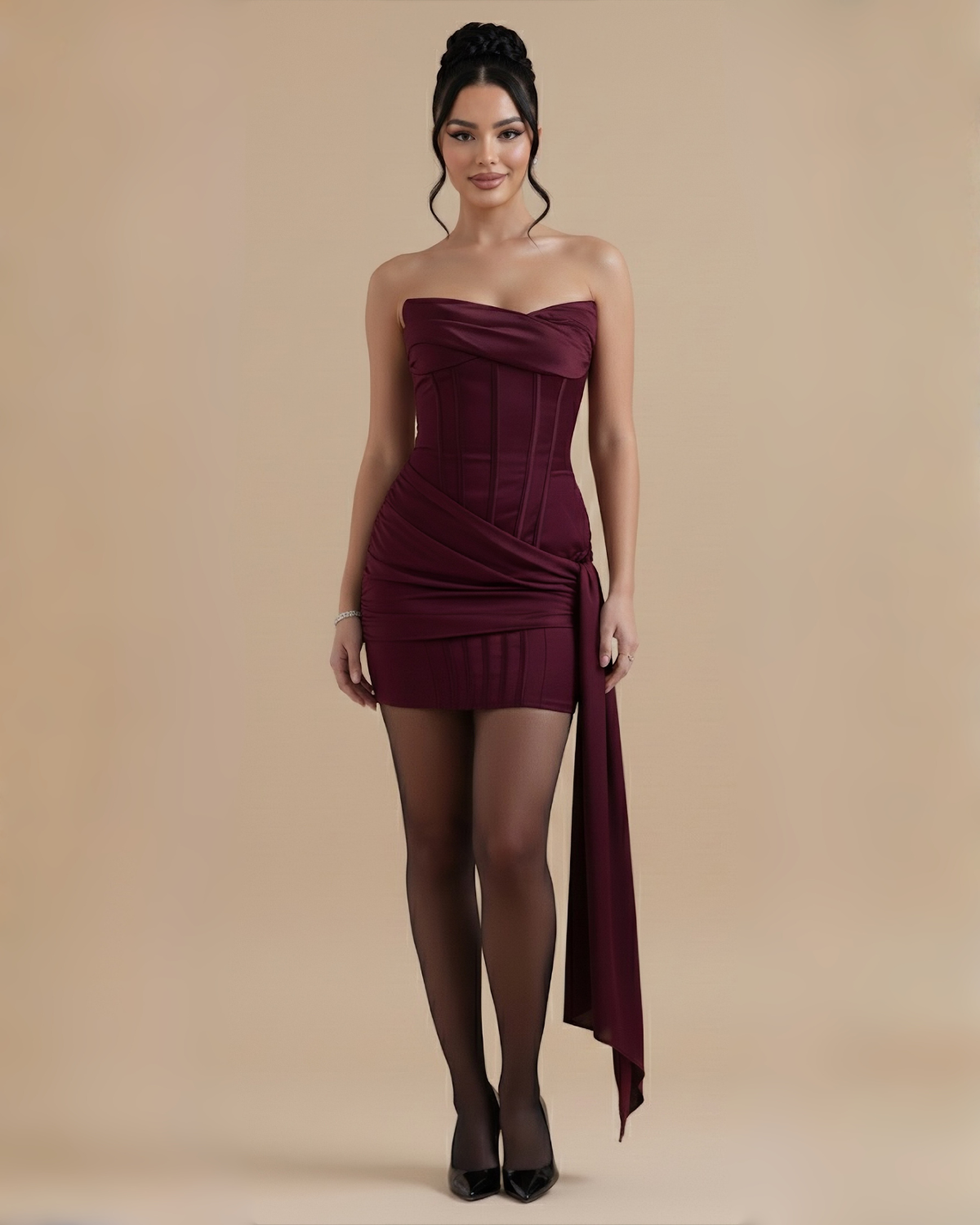 The Eleanora Corset Mini Dress - Wine