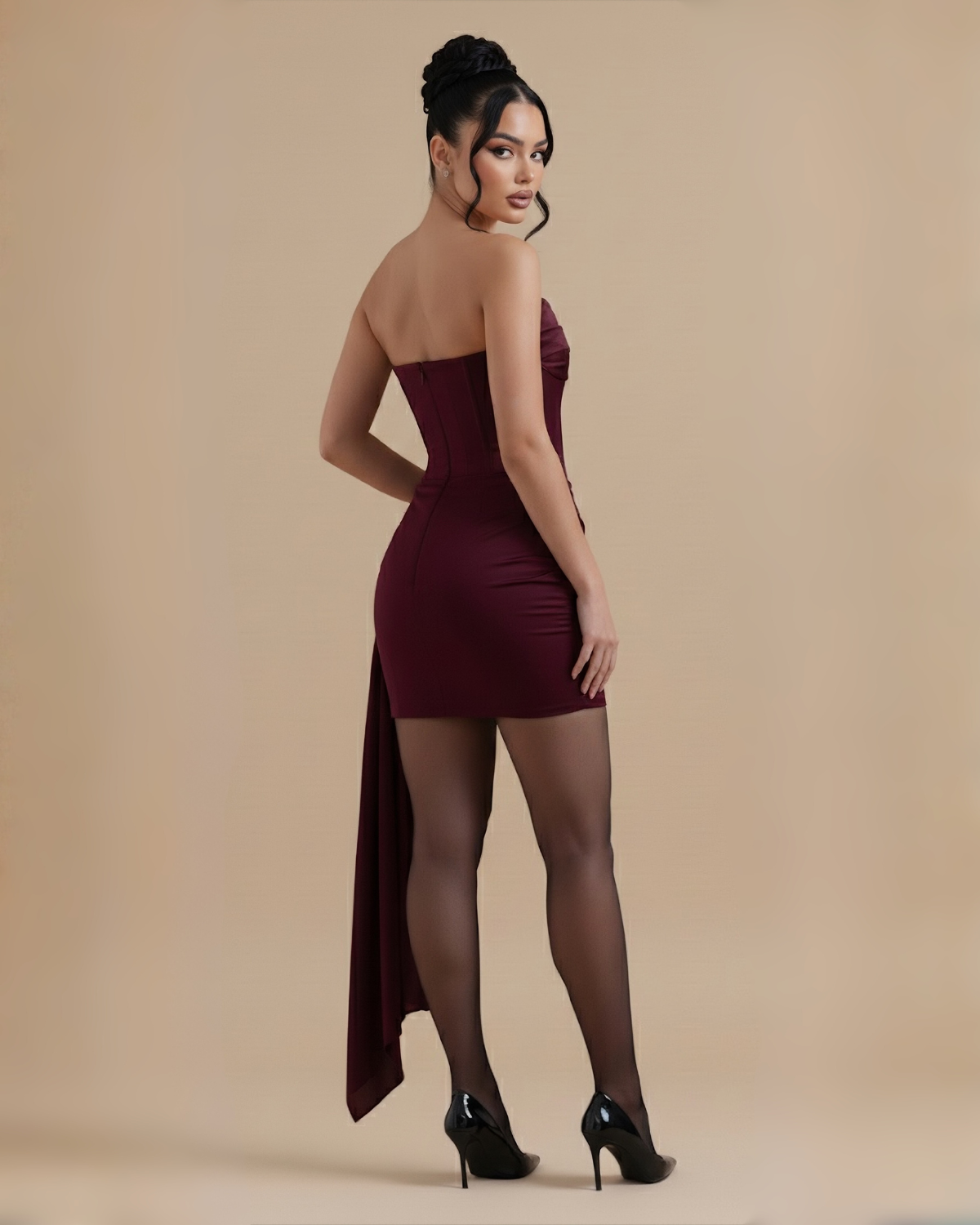 The Eleanora Corset Mini Dress - Wine