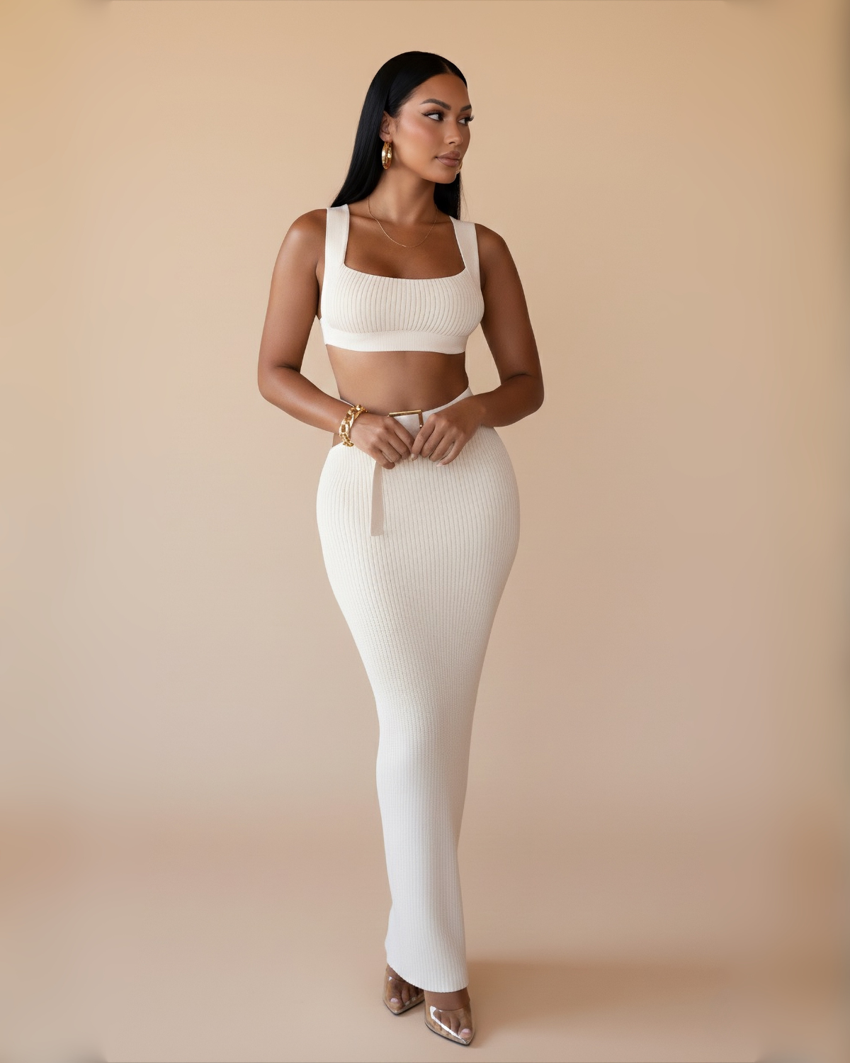 The Yara Maxi Skirt Set - Cream