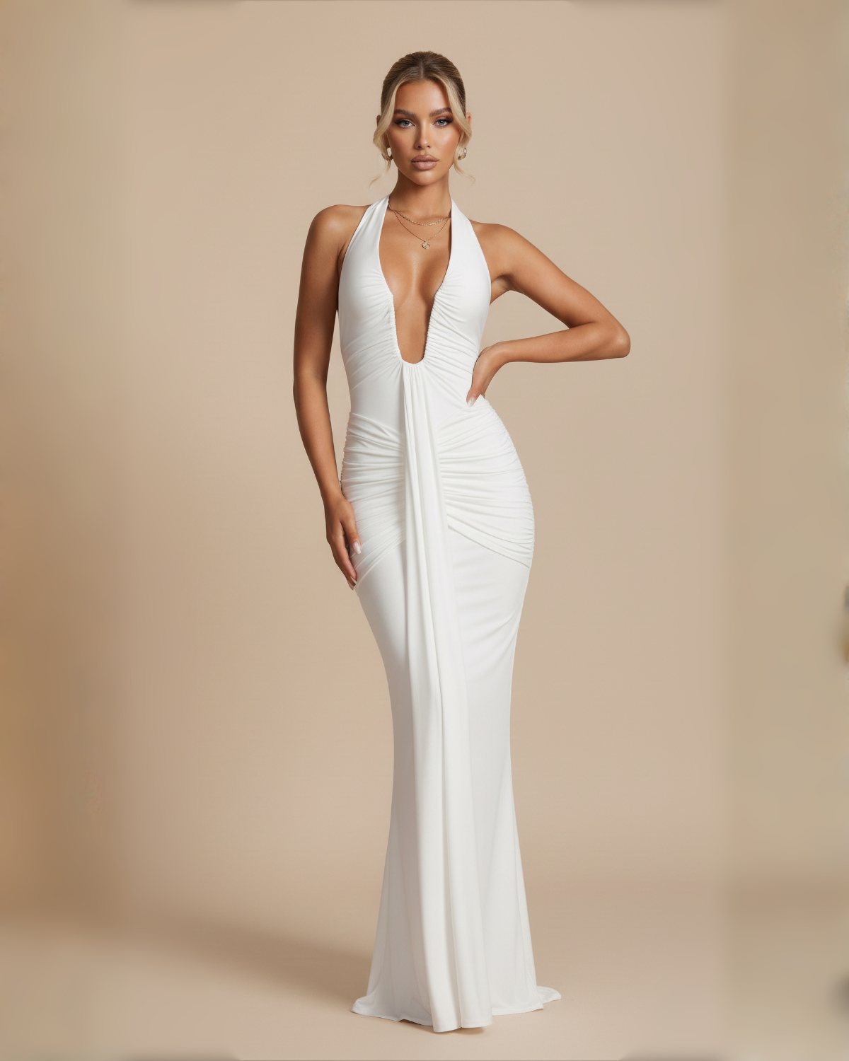 The Angelica Halter Maxi Dress - White