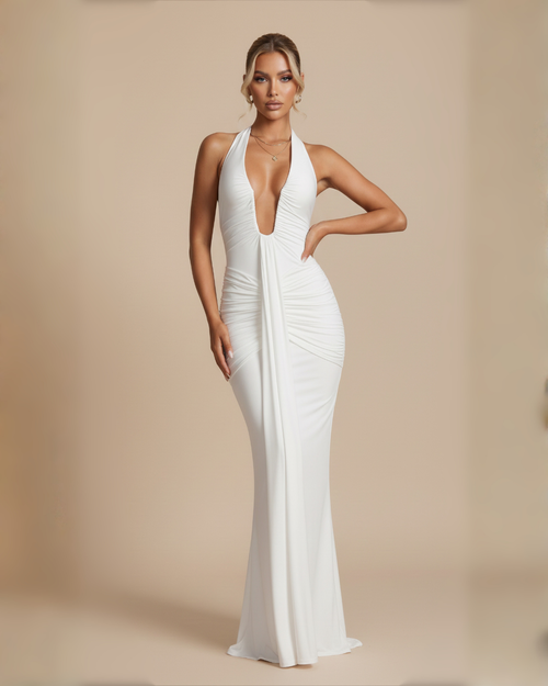 The Angelica Halter Maxi Dress - White