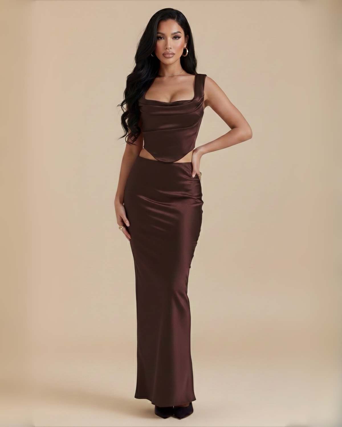 The Monroe Maxi Skirt Set - Brown