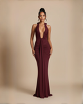 The Angelica Halter Maxi Dress -  Wine Red