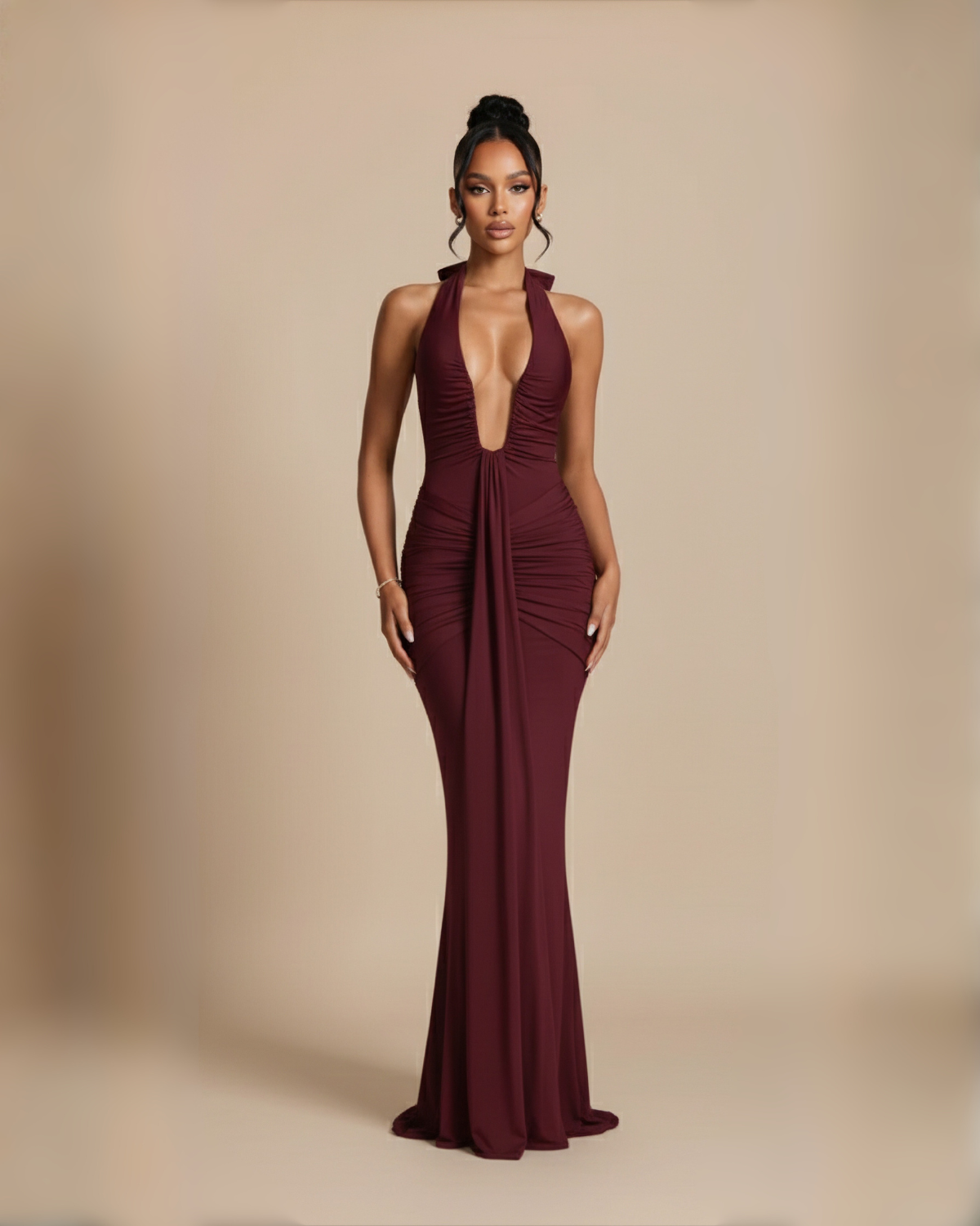 The Angelica Halter Maxi Dress -  Wine Red