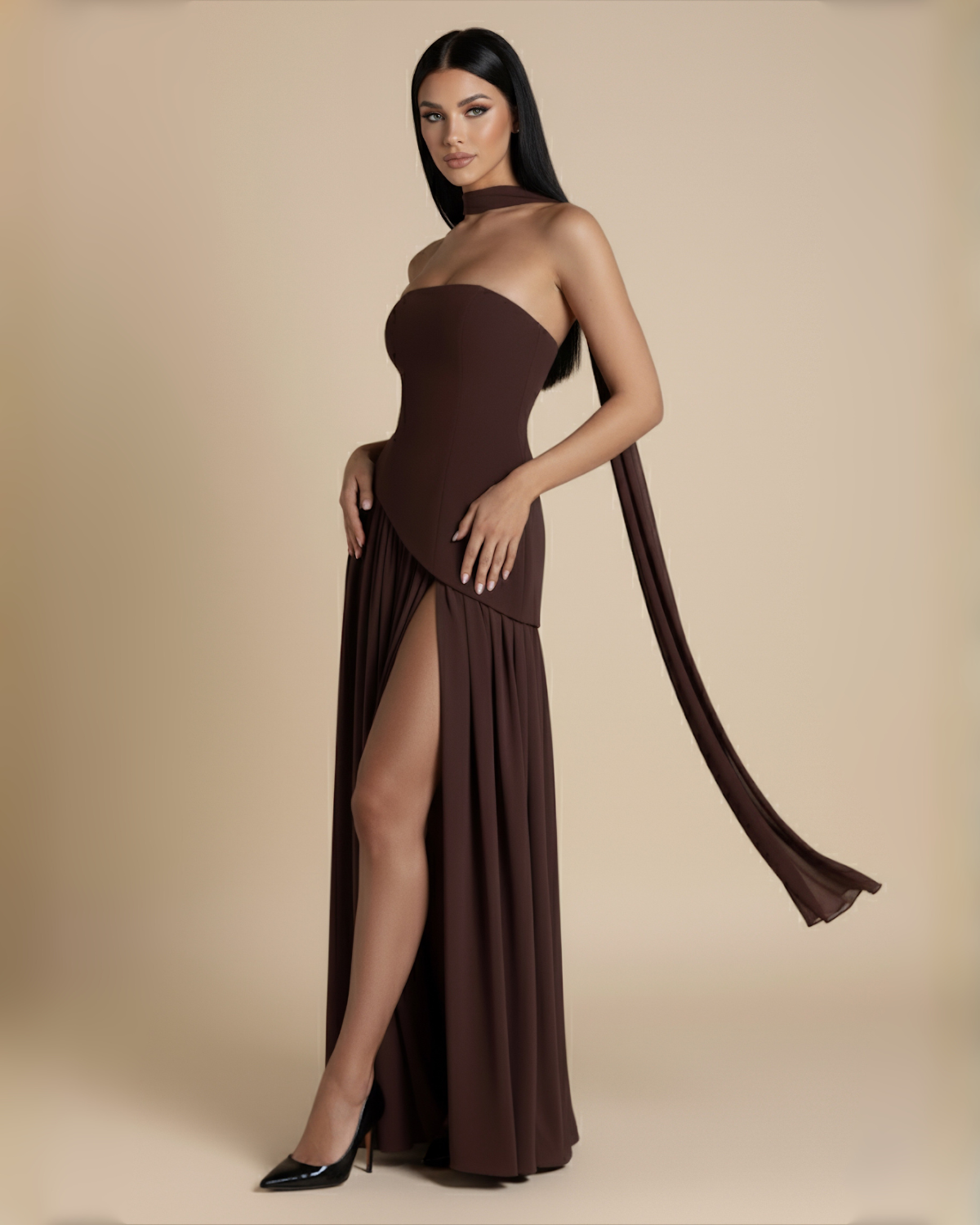 The Elisabeth Corset Maxi Dress - Brown