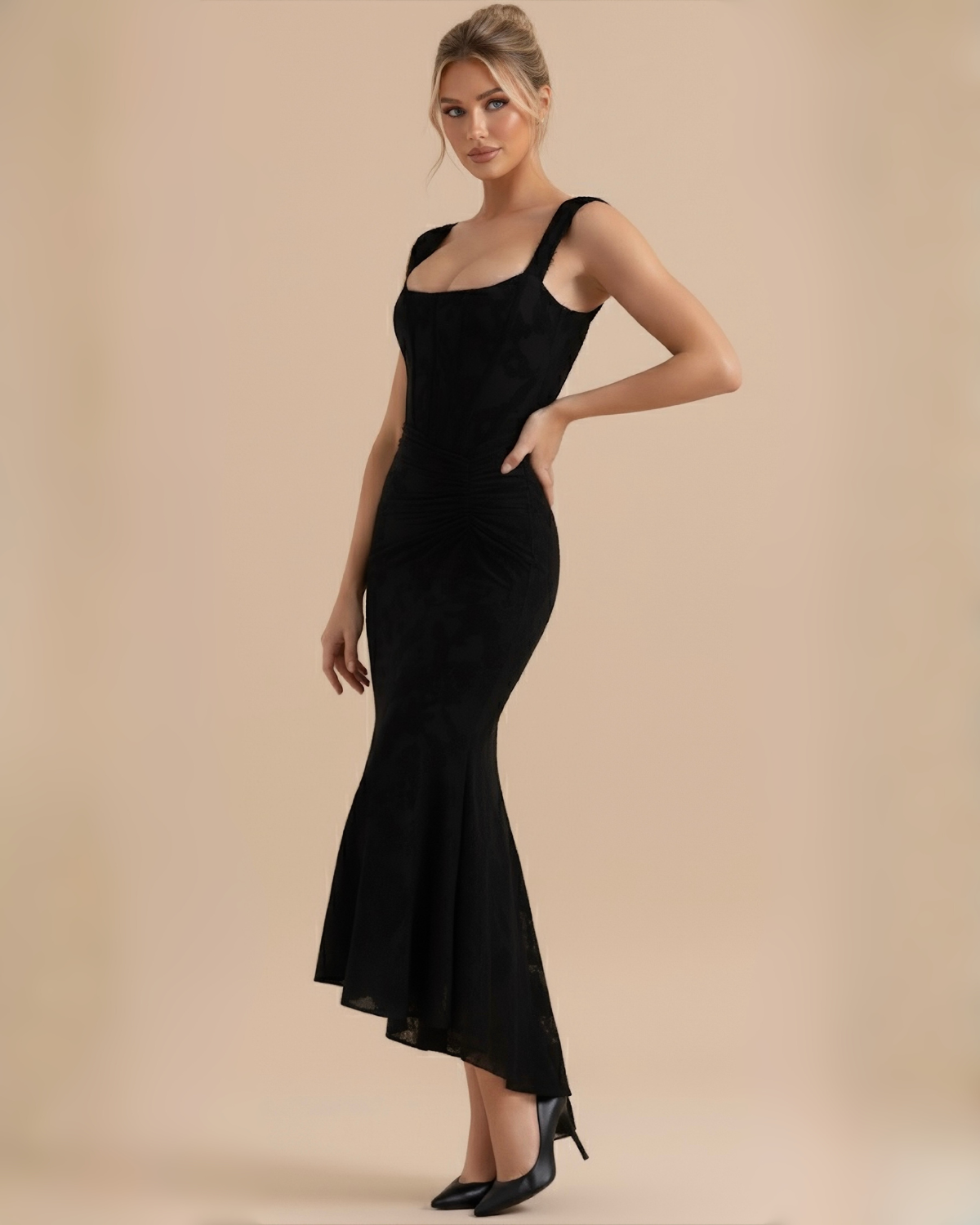 The Liliana Lace Corset Midi Dress - Black