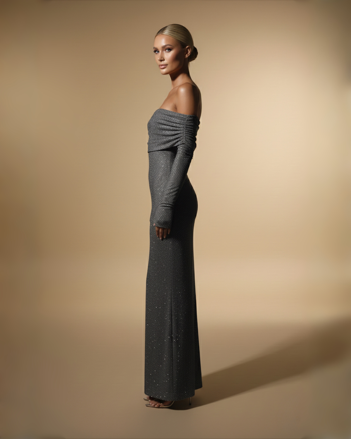 The Madeleine Off-Shoulder Maxi Dress - Grey
