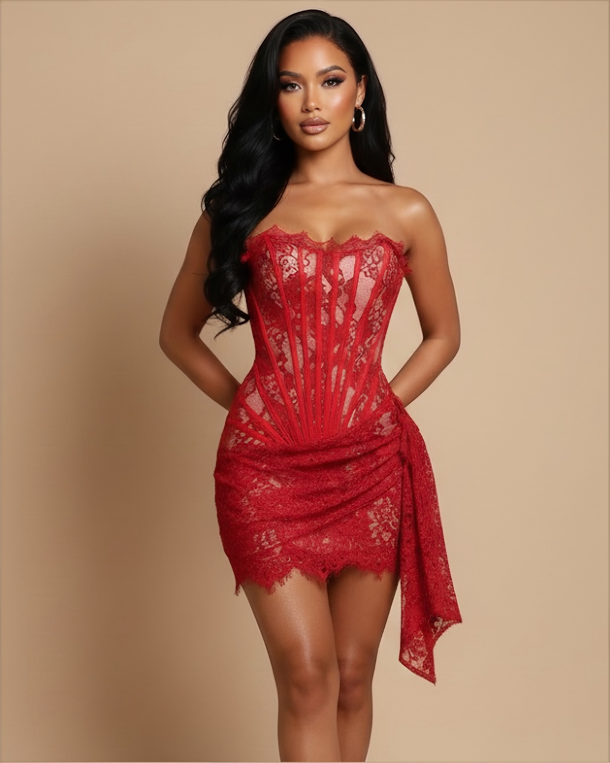 The Katerina Lace Corset Mini Dress - Red