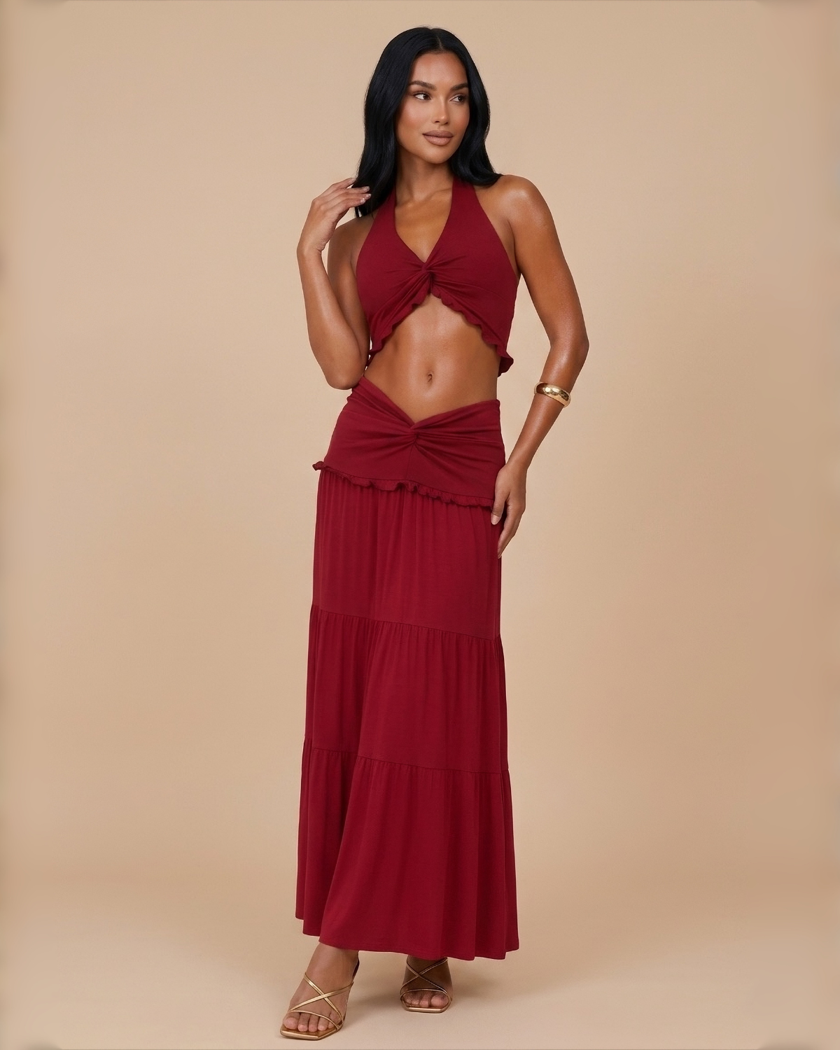 The Lyra Maxi Skirt Set - Red