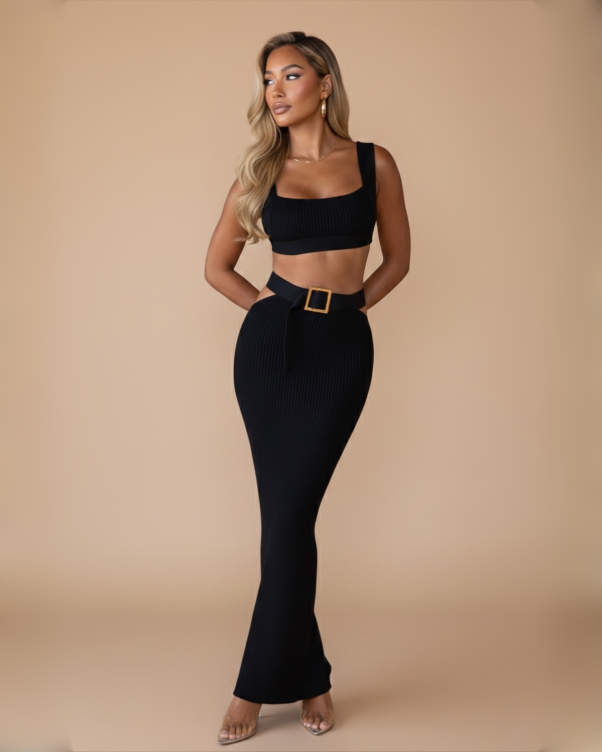 The Yara Maxi Skirt Set - Black