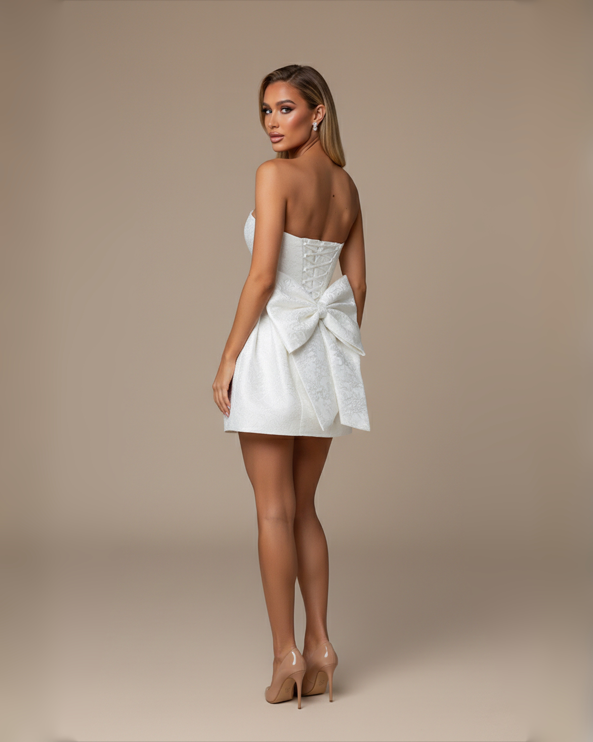 The Alicia Bow Mini Dress - White