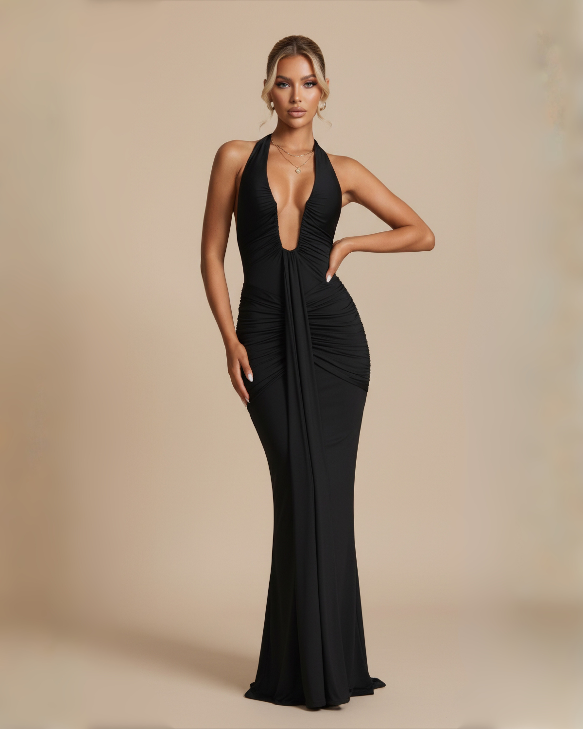 The Angelica Halter Maxi Dress - Black