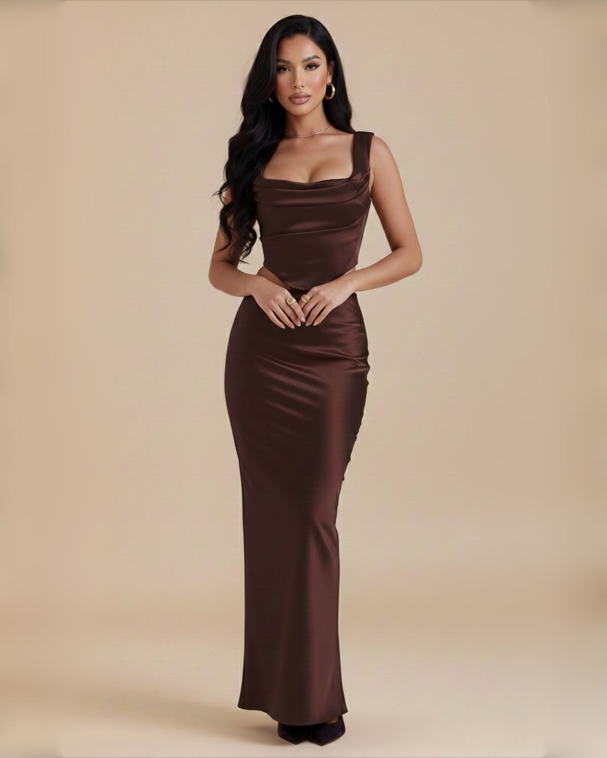 The Monroe Maxi Skirt Set - Brown