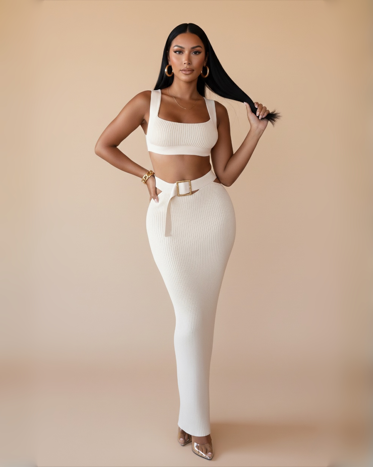 The Yara Maxi Skirt Set - Cream