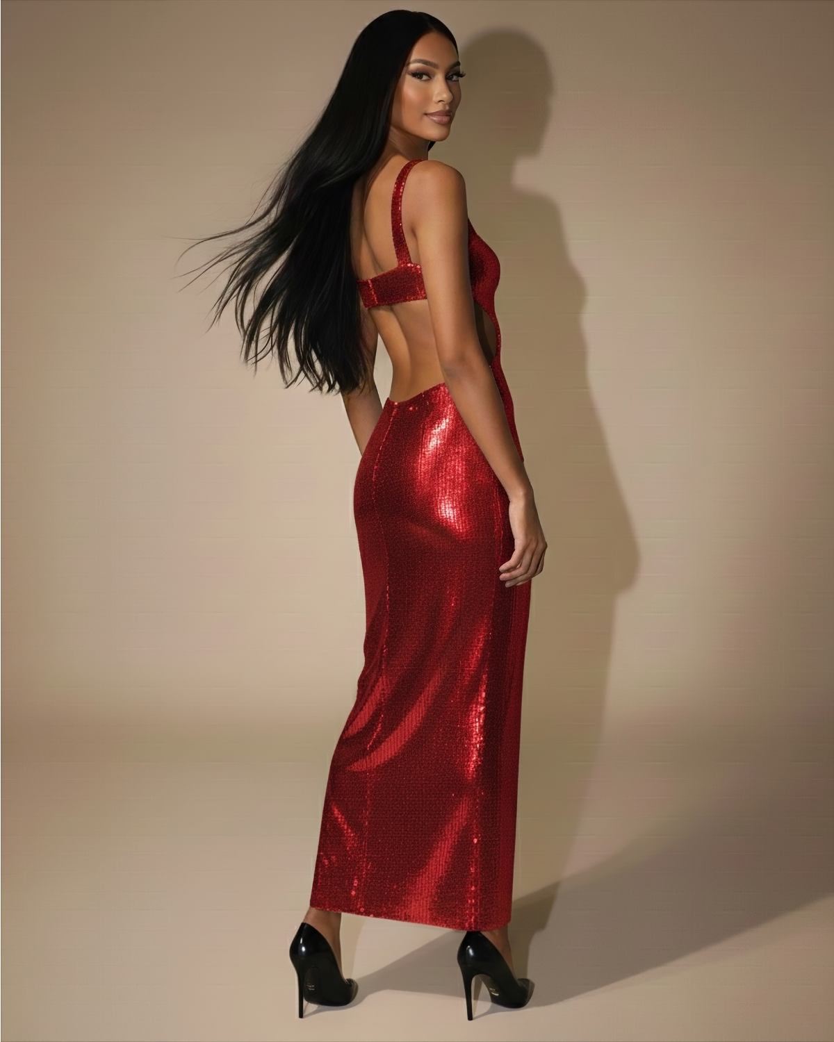 The Sylviana Backless Maxi Dress - Red