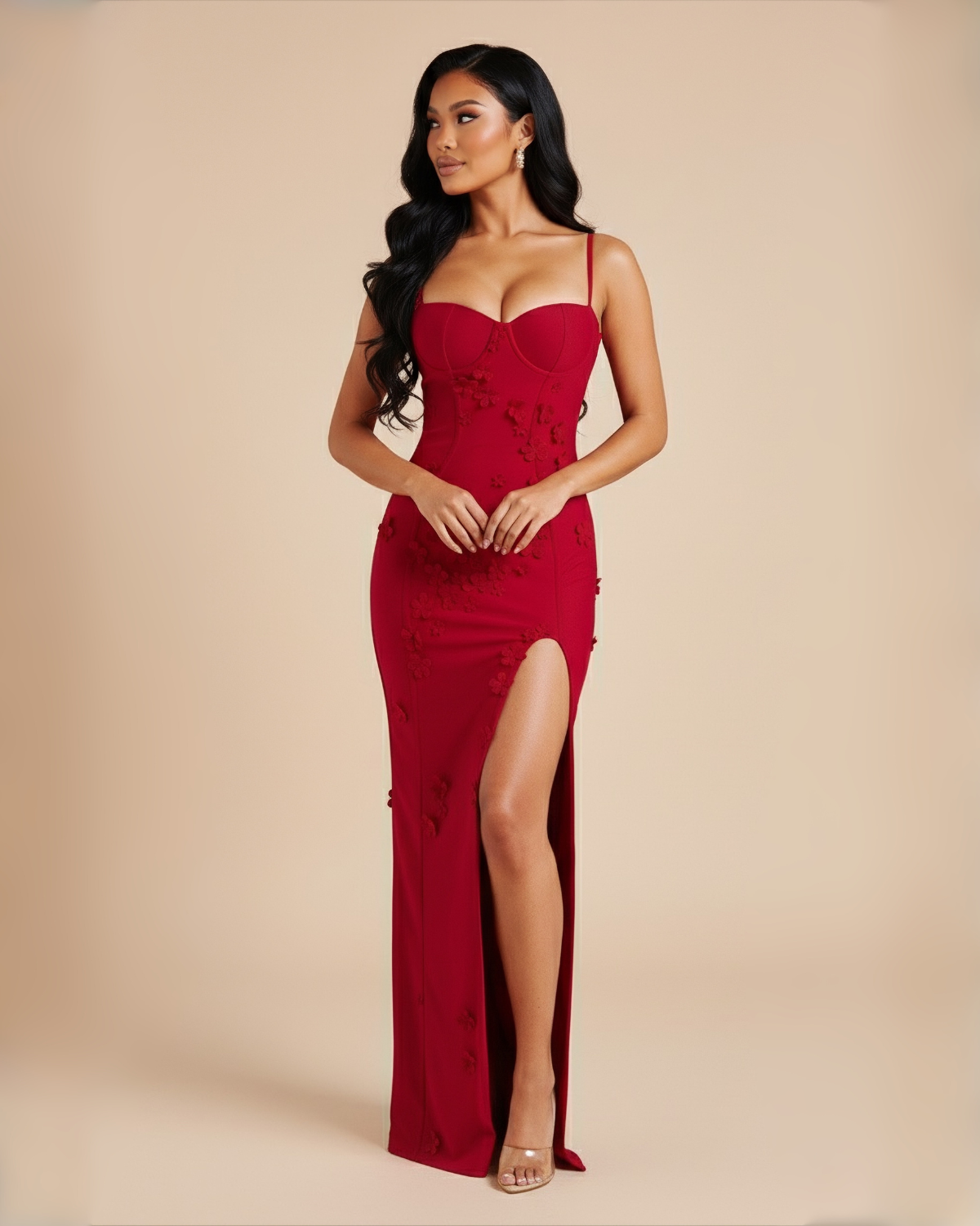 The Lucienne Floral Maxi Dress - Red