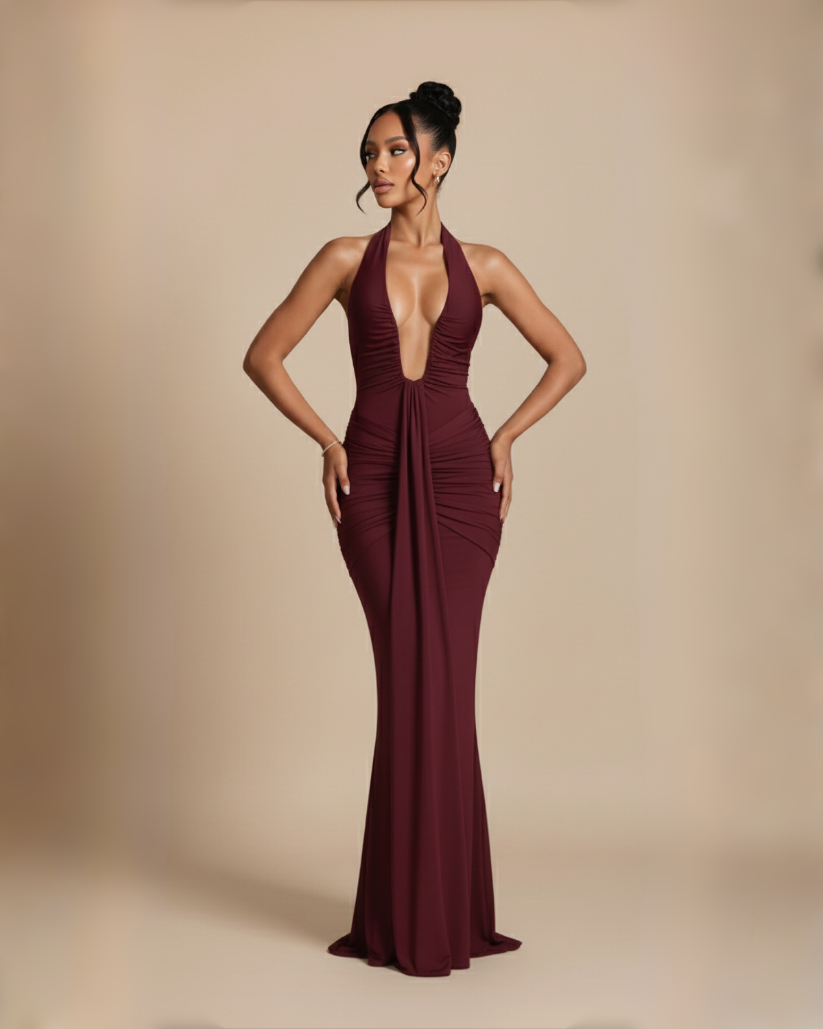 The Angelica Halter Maxi Dress -  Wine Red