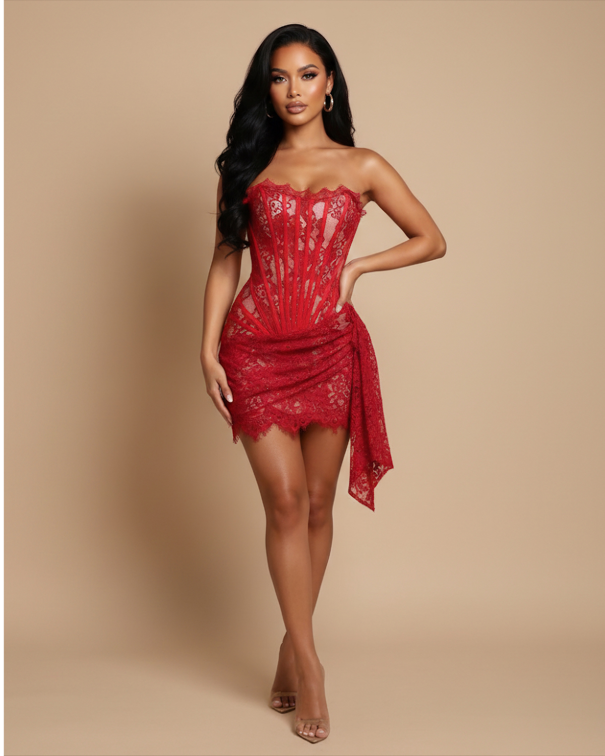 The Katerina Lace Corset Mini Dress - Red