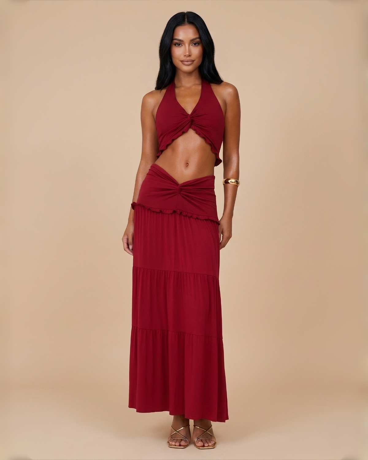 The Lyra Maxi Skirt Set - Red
