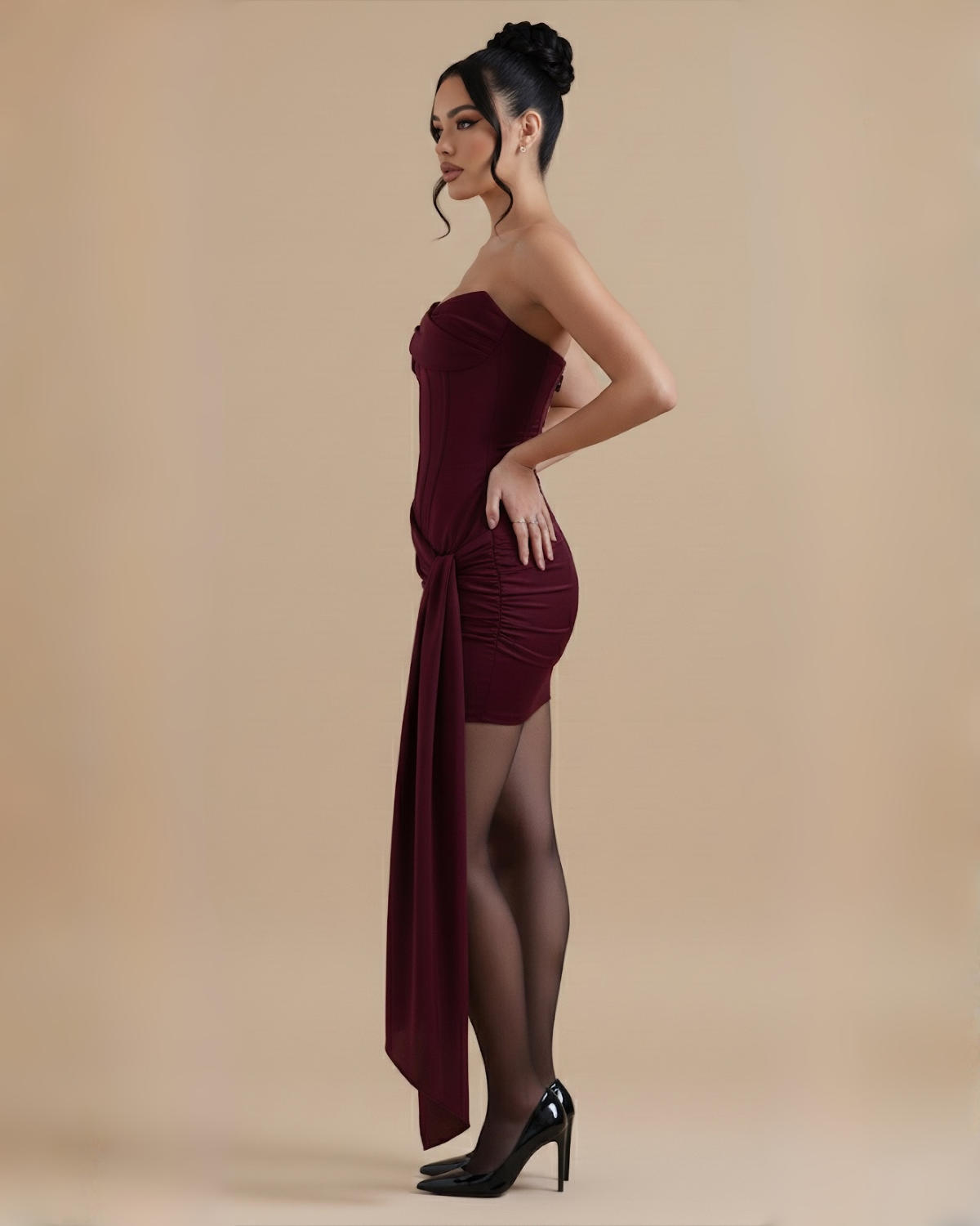 The Eleanora Corset Mini Dress - Wine