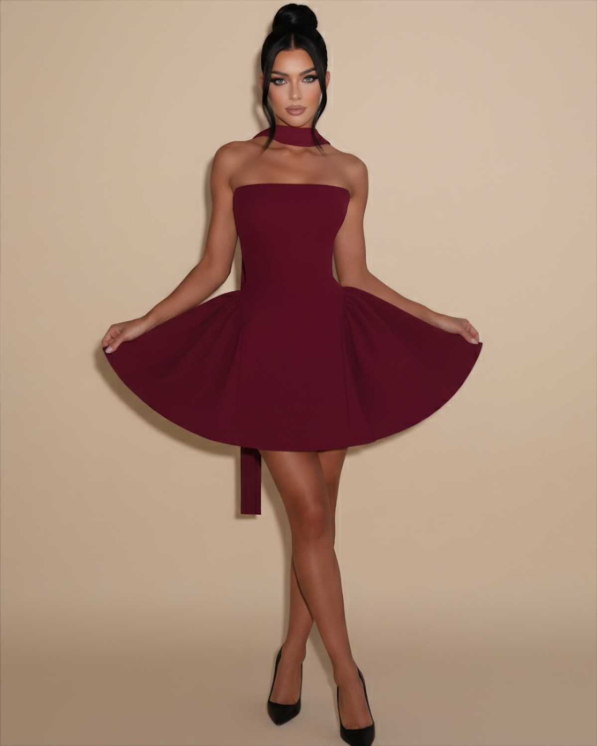 The Luna Mini Dress - Wine Red