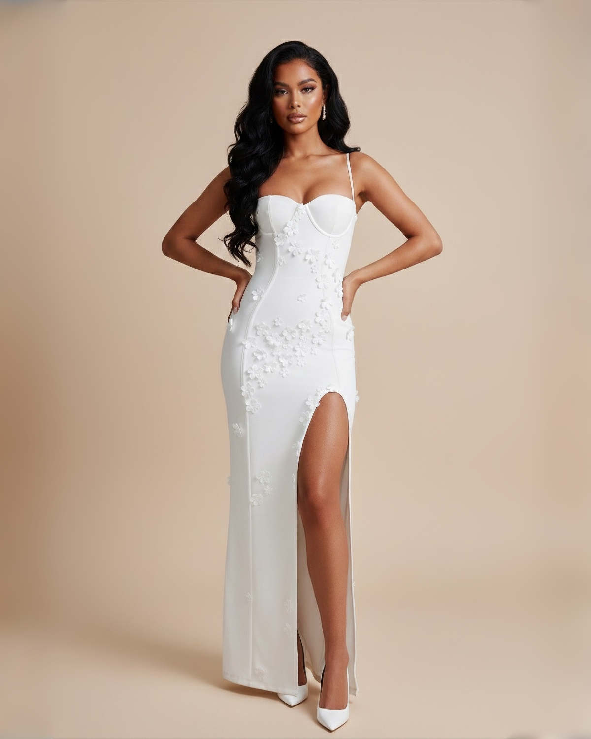 The Lucienne Floral Maxi Dress - White