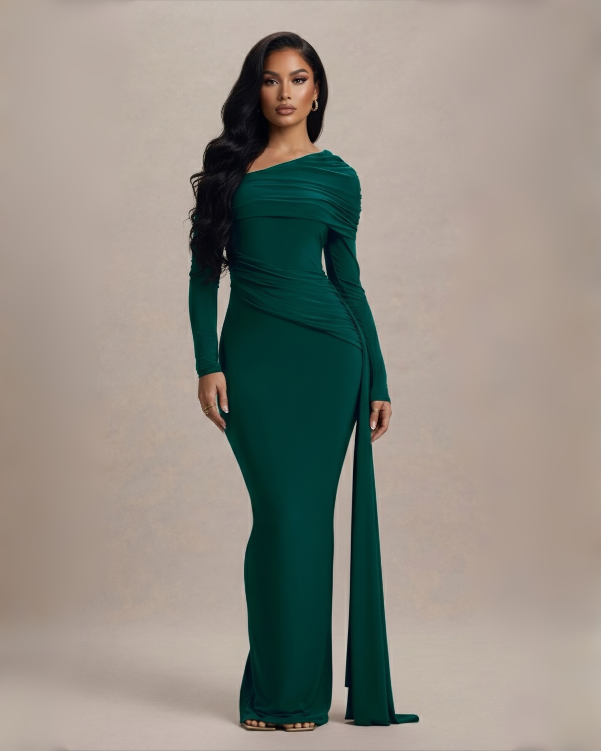 The Mona Long Sleeve Maxi Dress - Emerald Green
